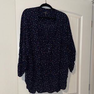 NYDJ Navy Floral partial Button-Up Blouse